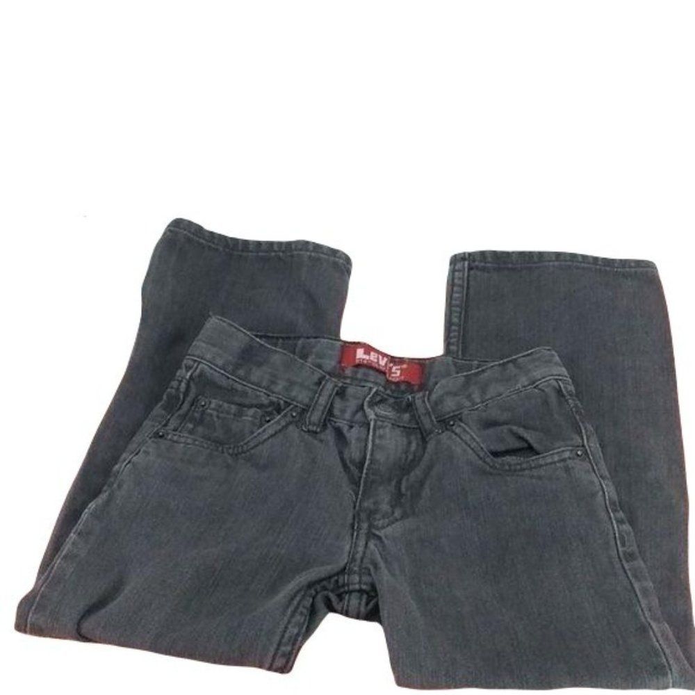 Levis 514 Slim Straight Jeans Boys Size 6 Regular Grey Denim Adjustable Waist